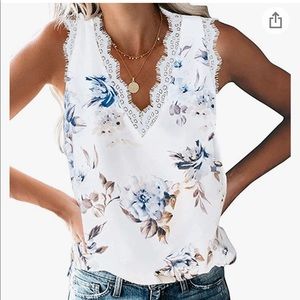 Women's V Neck Lace Trim Casual Tank Top
Sleeveless Blouse Shirt